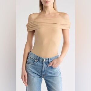 AFRM LOS ANGELES Joyette Rib Draped Bodysuit- Sand
 (Size M)